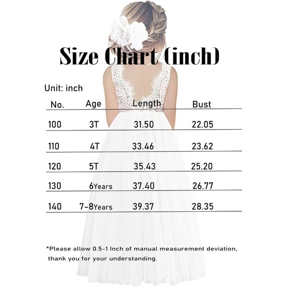 🆕Toddler Girls White Lace Cotton Tulle V Back Sleeveless Maxi Flower Girl Dress - Picture 2 of 8